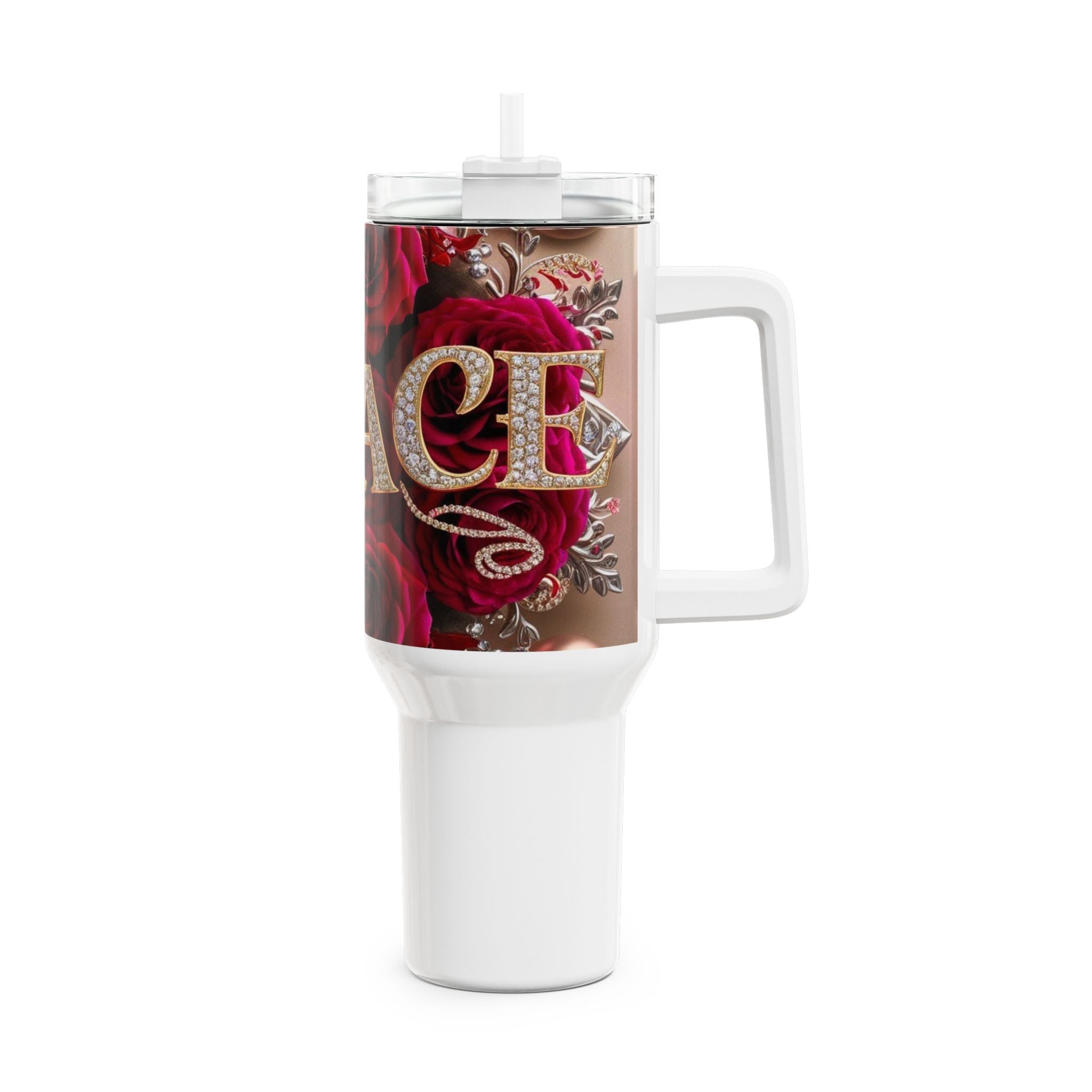 40oz Rose Glam Tumbler — 'Grace' Rhinestone Script Travel Cup