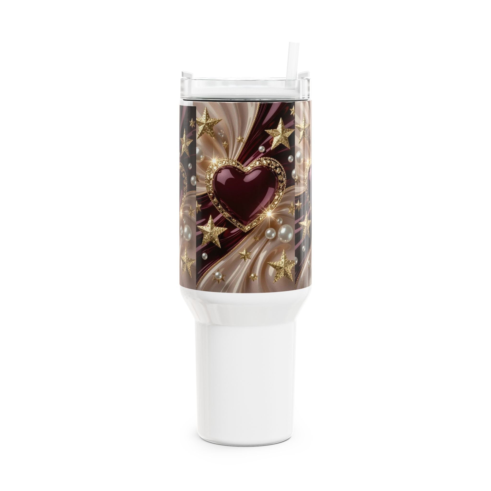 40oz Heart & Stars Tumbler — Glam Marble Design Travel Cup