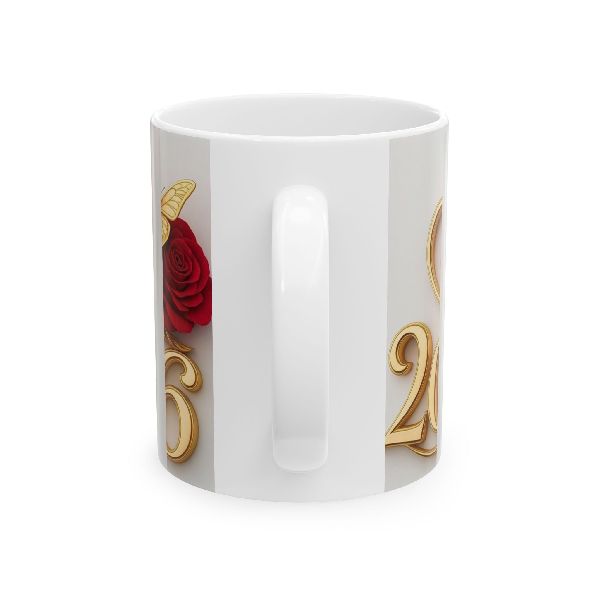 2026 Gold Script Mug — Romantic Rose & Heart Ceramic Coffee Cup (11oz, 15oz)