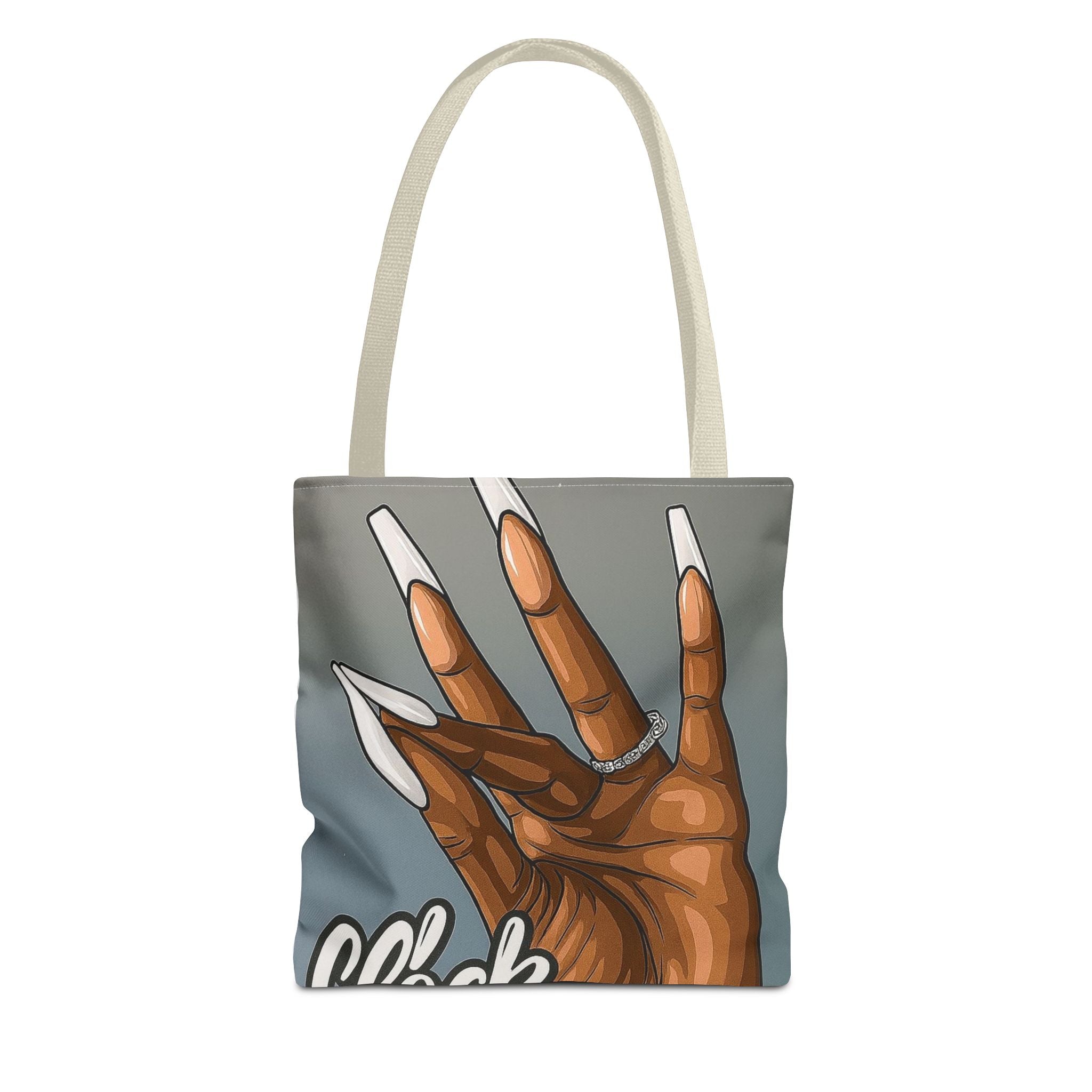 AOP Tote Bag — Chic Brown Hand with Long Nails Graphic