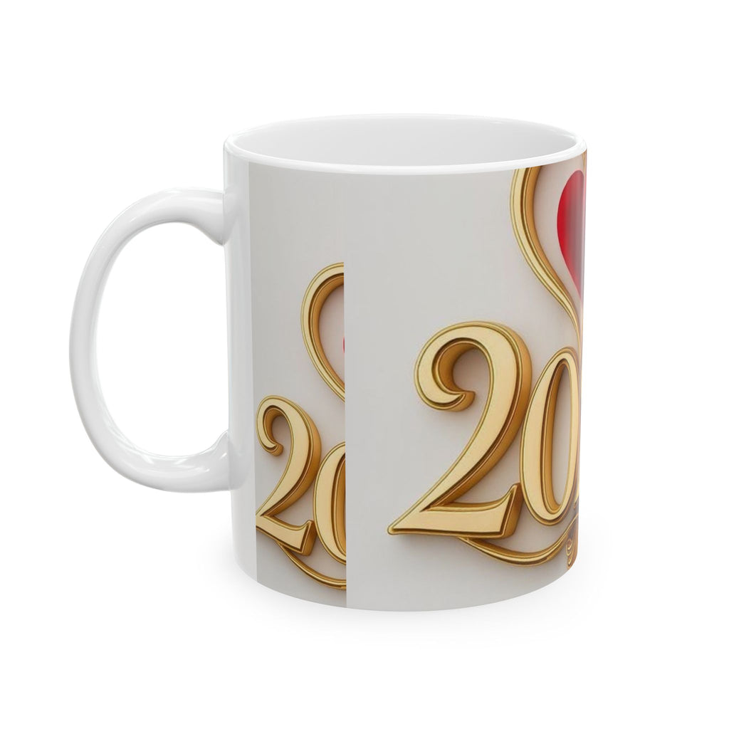 2026 Gold Script Mug — Romantic Rose & Heart Ceramic Coffee Cup (11oz, 15oz)