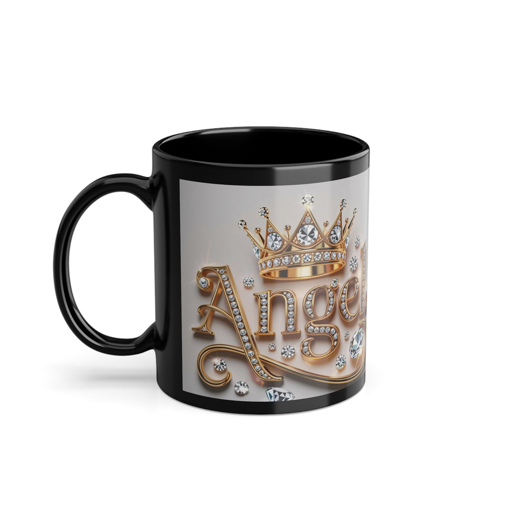 11oz Black Coffee Mug — 'Act Like a Lady' Rhinestone Crown Design