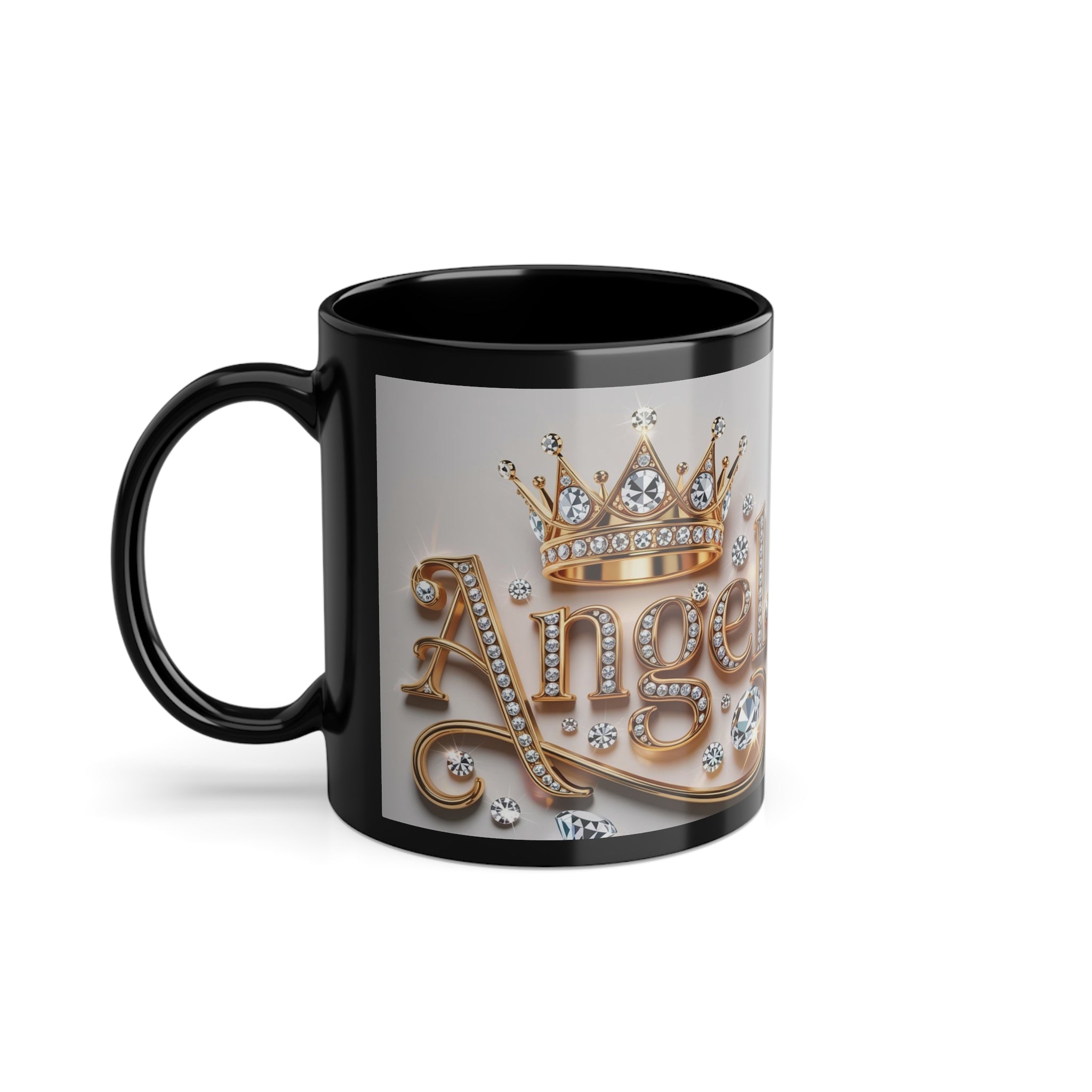 11oz Black Coffee Mug — 'Act Like a Lady' Rhinestone Crown Design