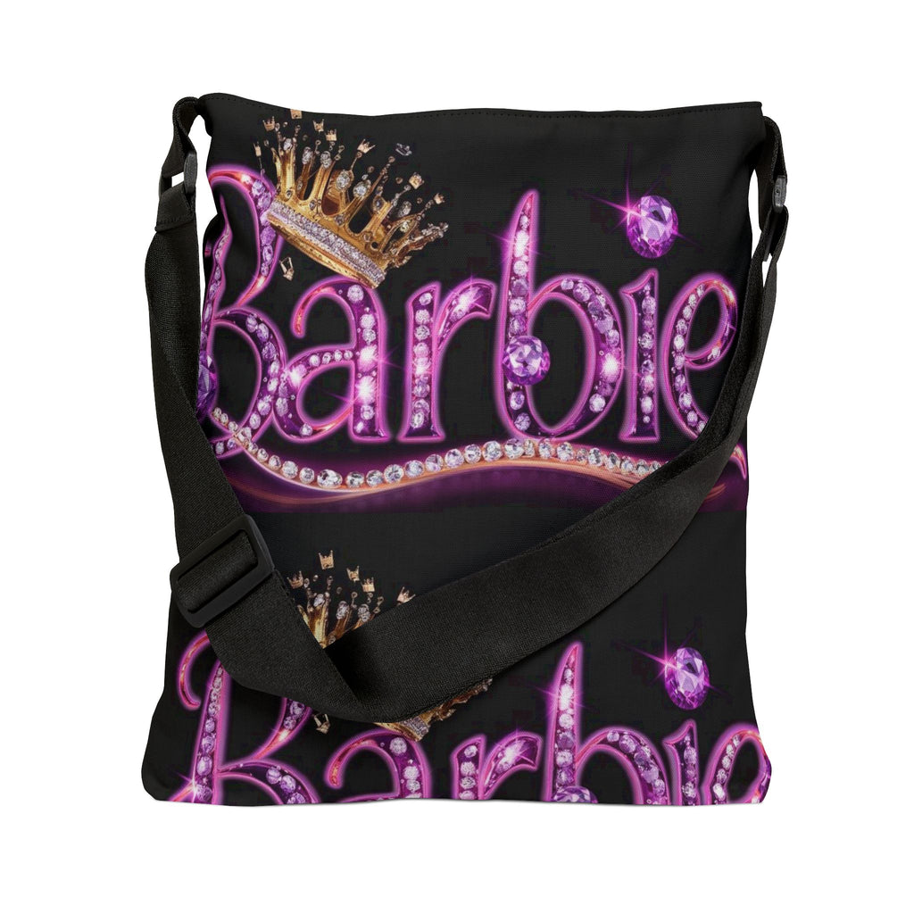 Barbie Sparkle Crown Tote Bag — Adjustable Black All-Over Print
