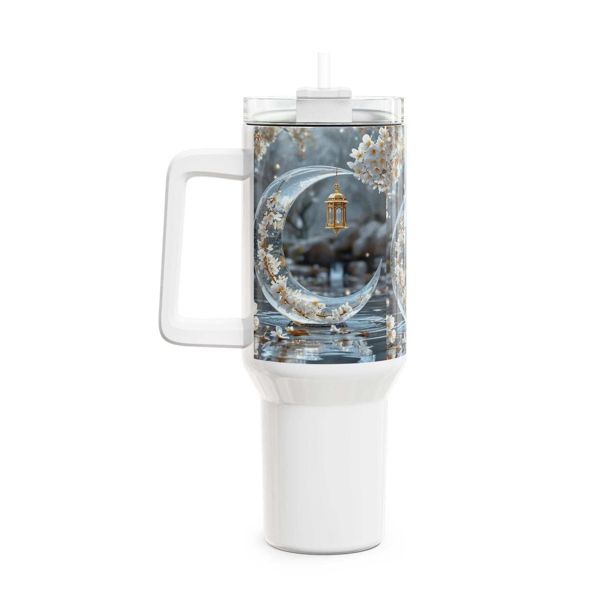 40oz Crescent Moon Lantern Tumbler — Mystic Floral Night Travel Cup
