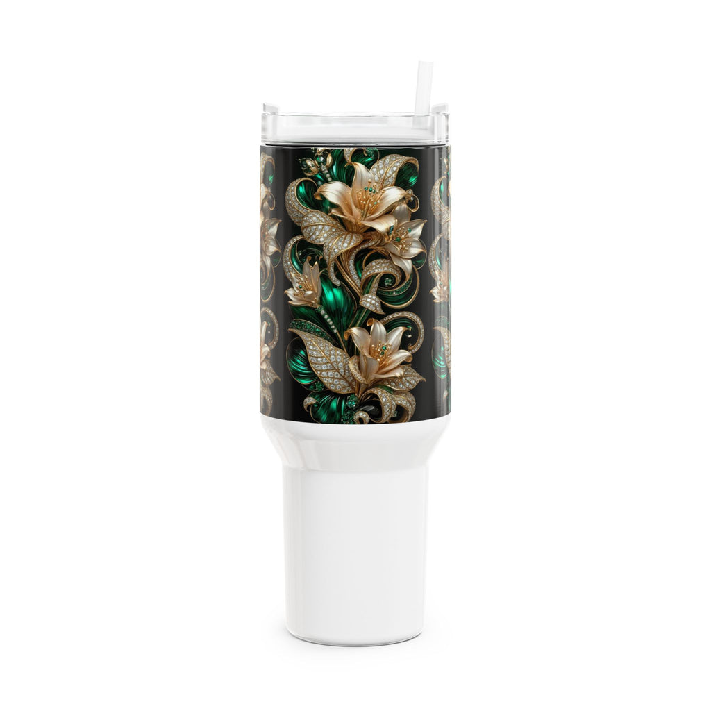 40oz Floral Baroque Tumbler — Gold & Emerald Luxe Travel Mug