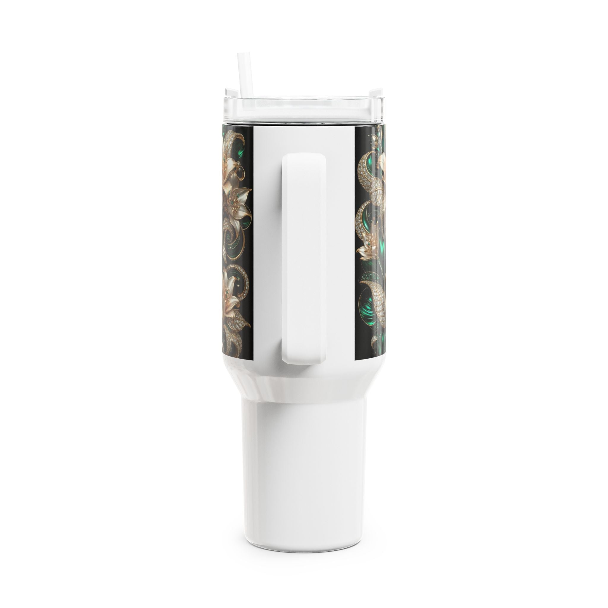 40oz Floral Baroque Tumbler — Gold & Emerald Luxe Travel Mug