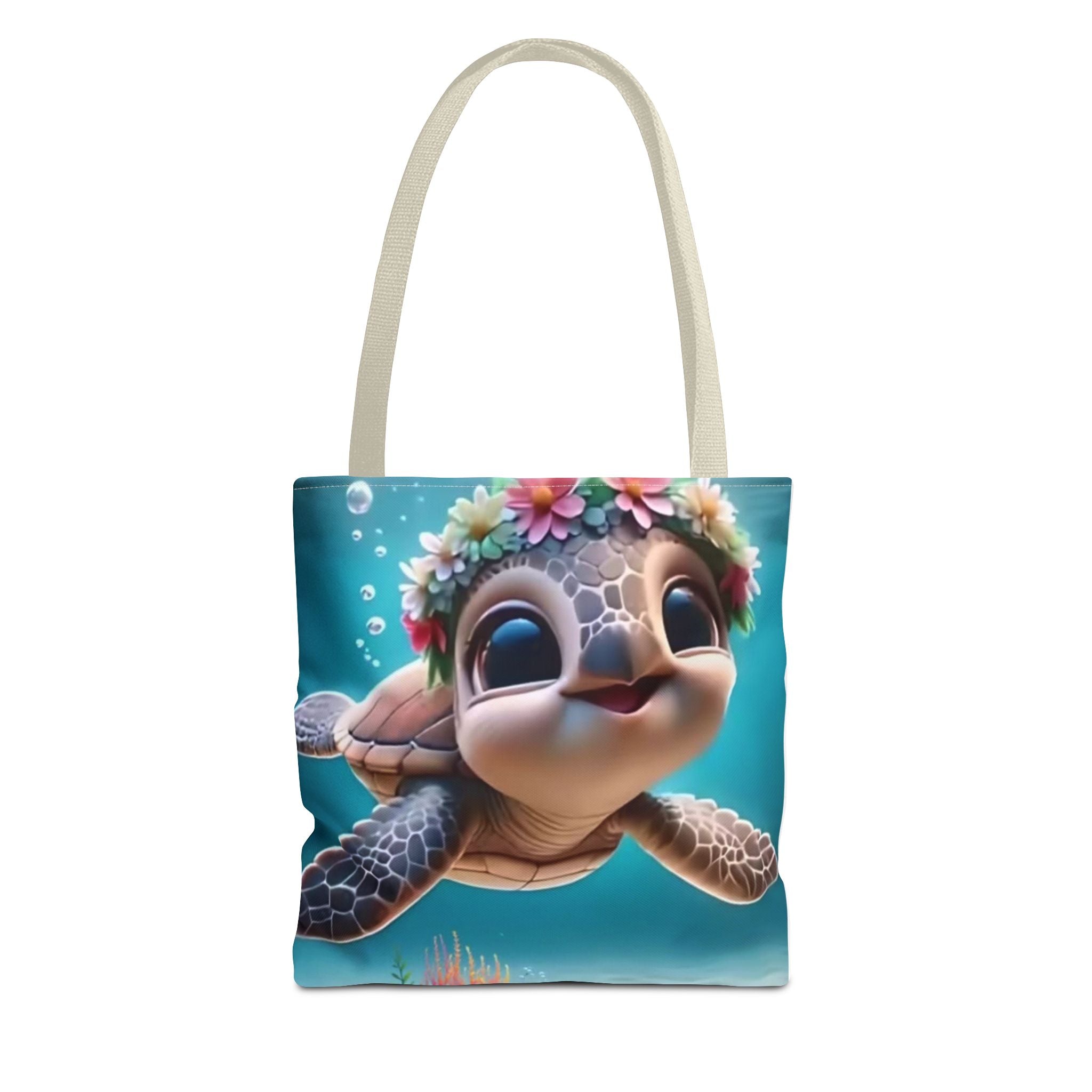 Cute Sea Turtle Floral Crown Tote Bag — AOP Beachy Reusable Shopper