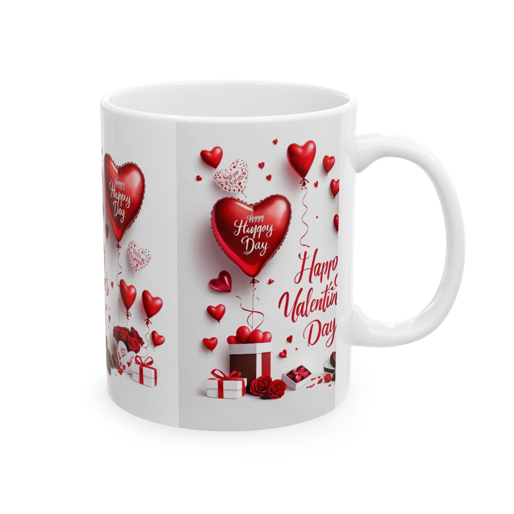 Valentine's Day Ceramic Mug — Happy Valentine’s Day Heart Balloon Design (11oz/15oz)