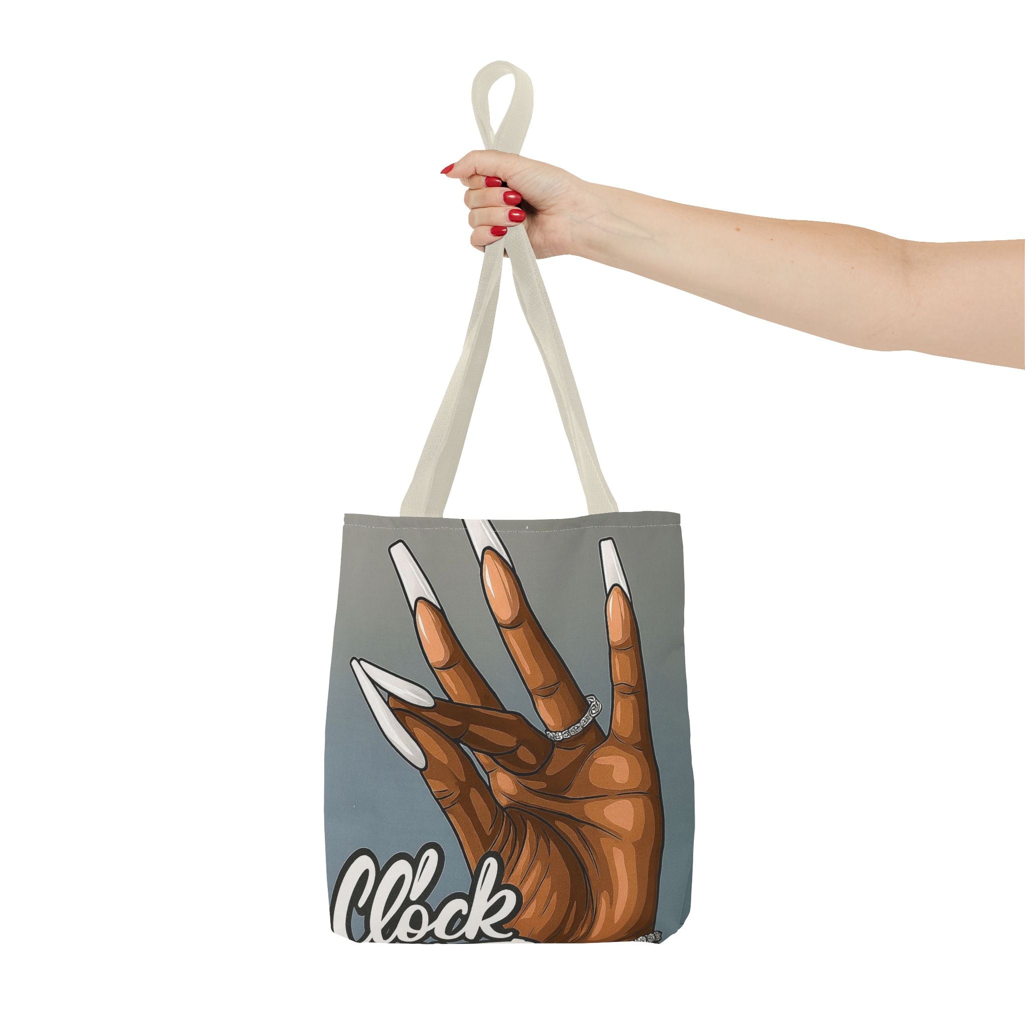 AOP Tote Bag — Chic Brown Hand with Long Nails Graphic
