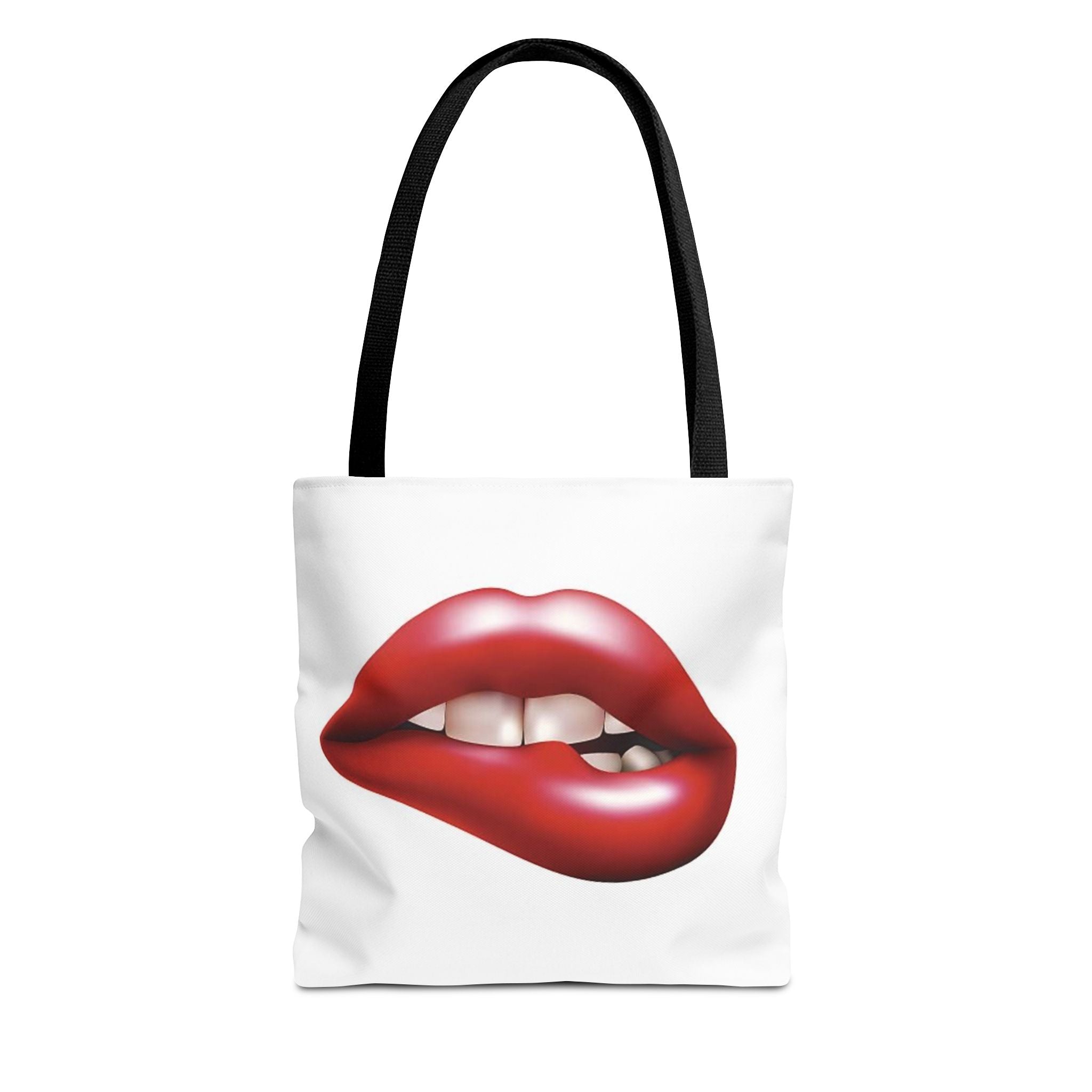 Biting Red Lips Tote Bag — Retro Sexy Lip Art All-Over Print