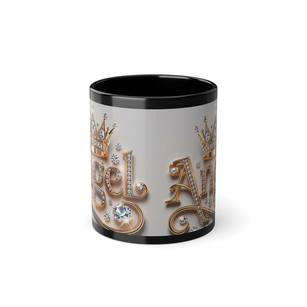 11oz Black Coffee Mug — 'Act Like a Lady' Rhinestone Crown Design