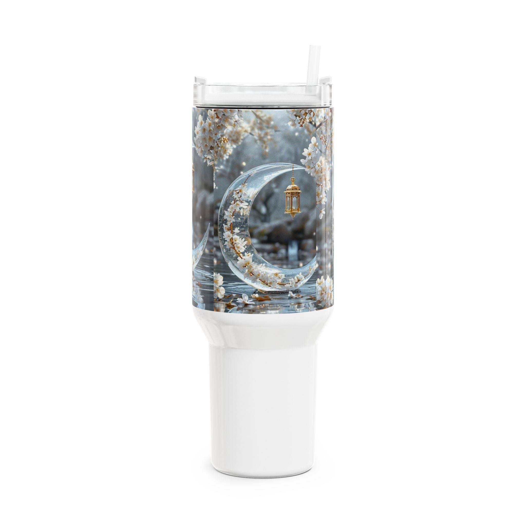 40oz Crescent Moon Lantern Tumbler — Mystic Floral Night Travel Cup