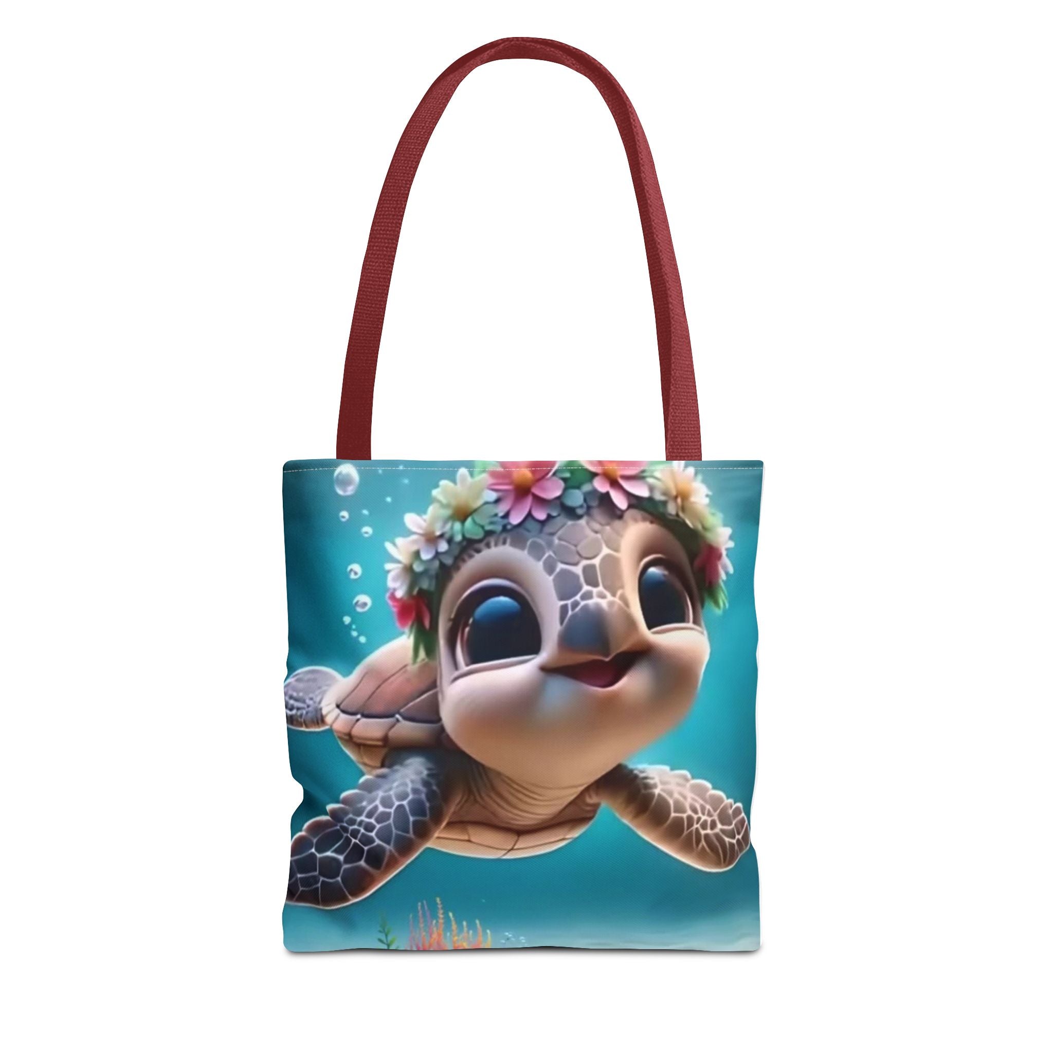 Cute Sea Turtle Floral Crown Tote Bag — AOP Beachy Reusable Shopper