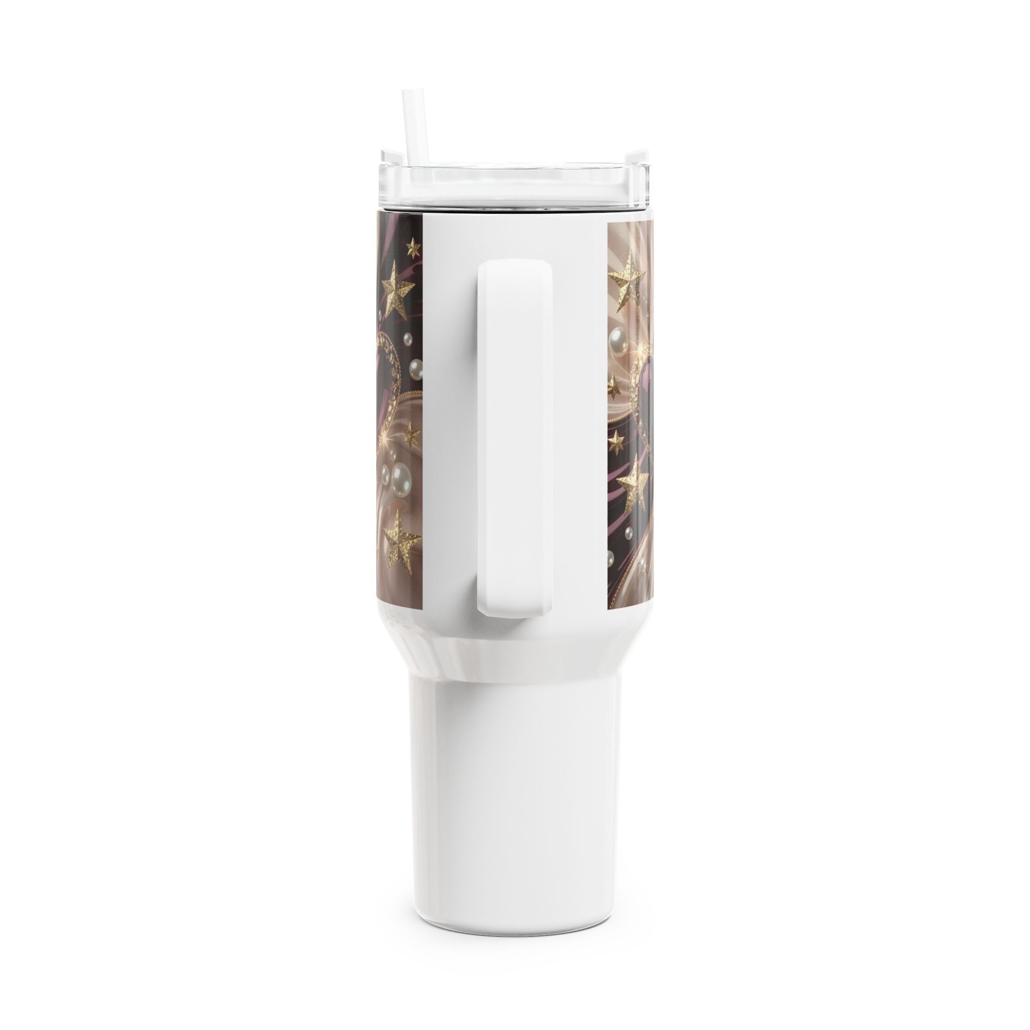 40oz Heart & Stars Tumbler — Glam Marble Design Travel Cup