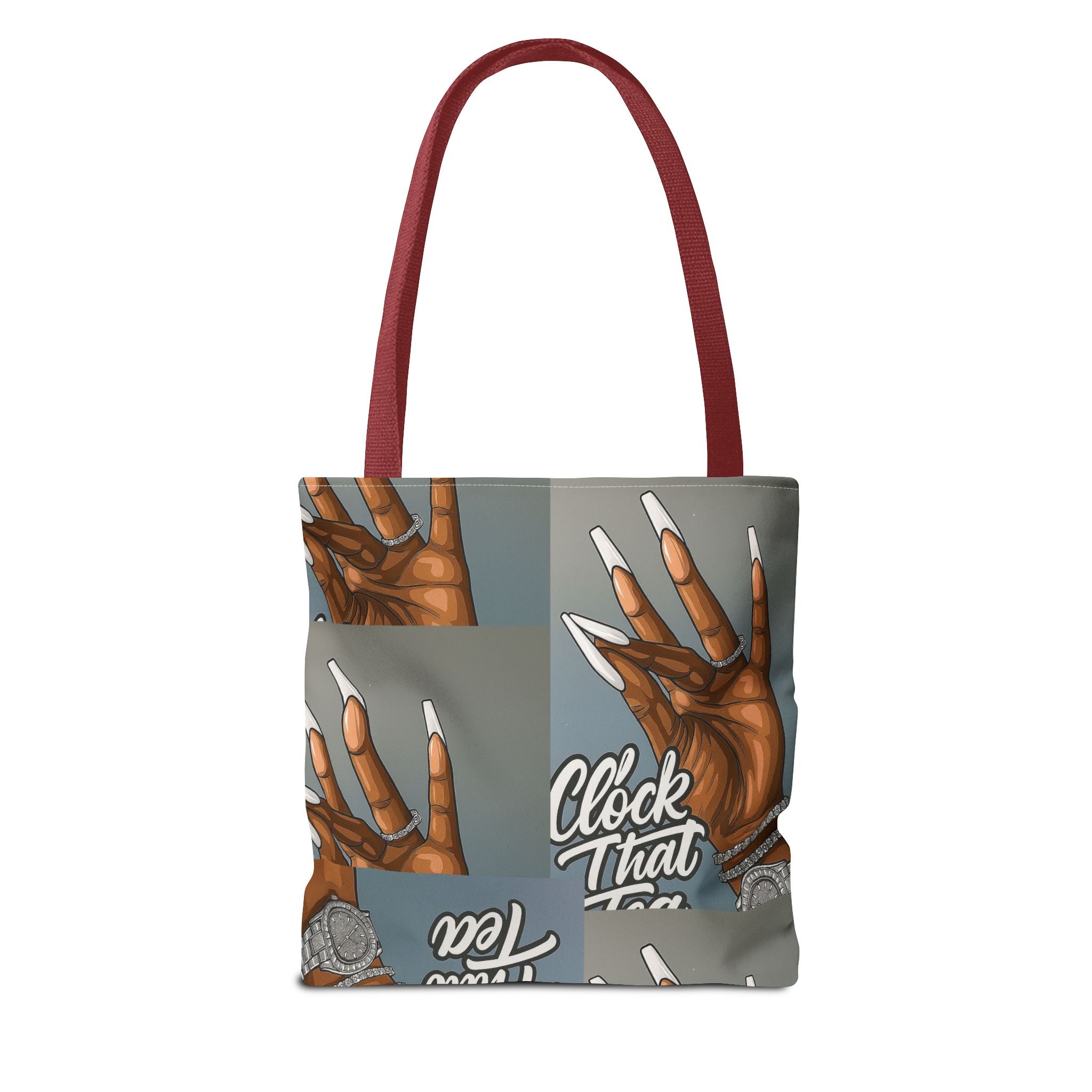 Tote Bag — "Clock That Tea" Graphic Tote with Stylish Hand Illustration