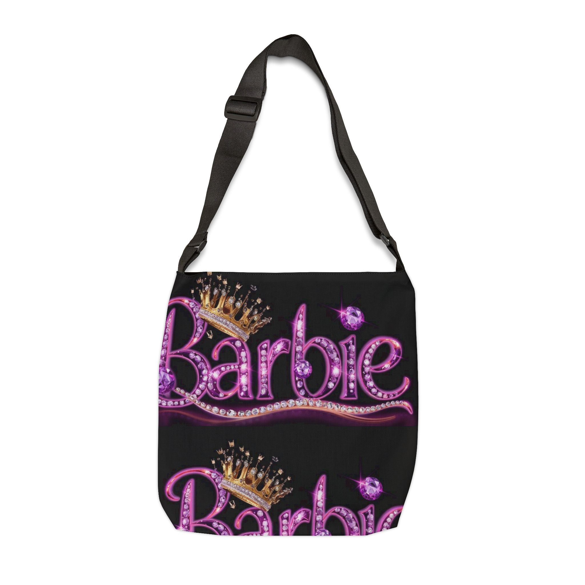 Barbie Sparkle Crown Tote Bag — Adjustable Black All-Over Print