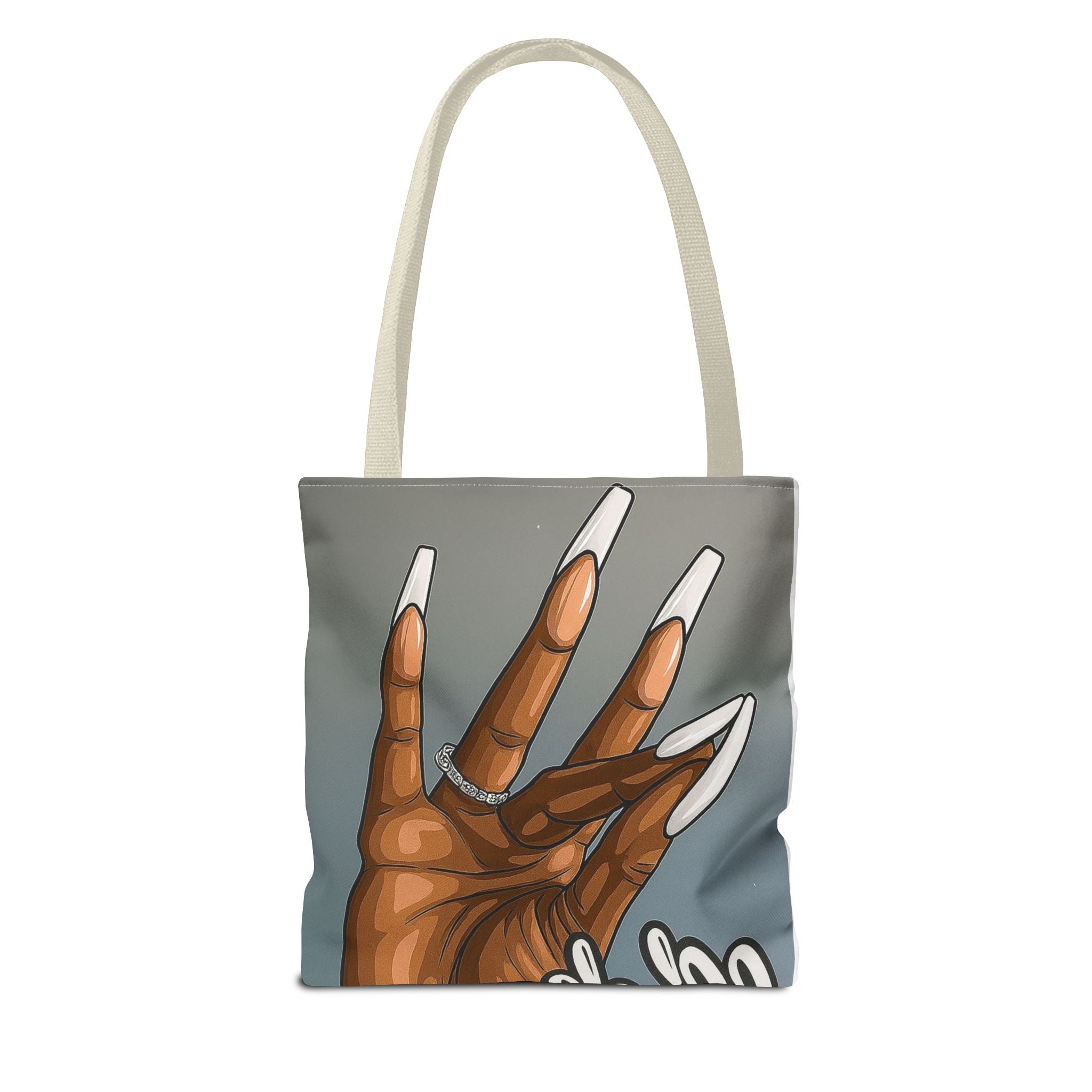 AOP Tote Bag — Chic Brown Hand with Long Nails Graphic
