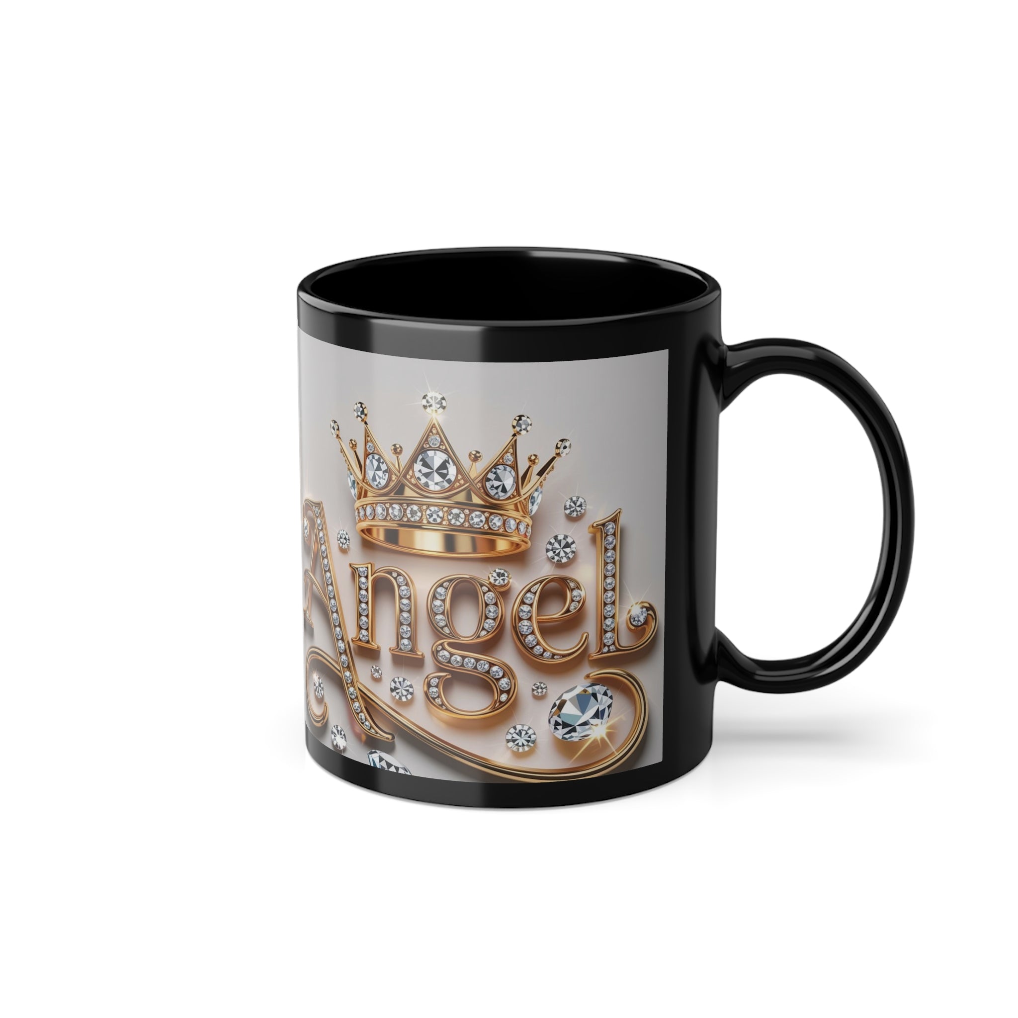 11oz Black Coffee Mug — 'Act Like a Lady' Rhinestone Crown Design