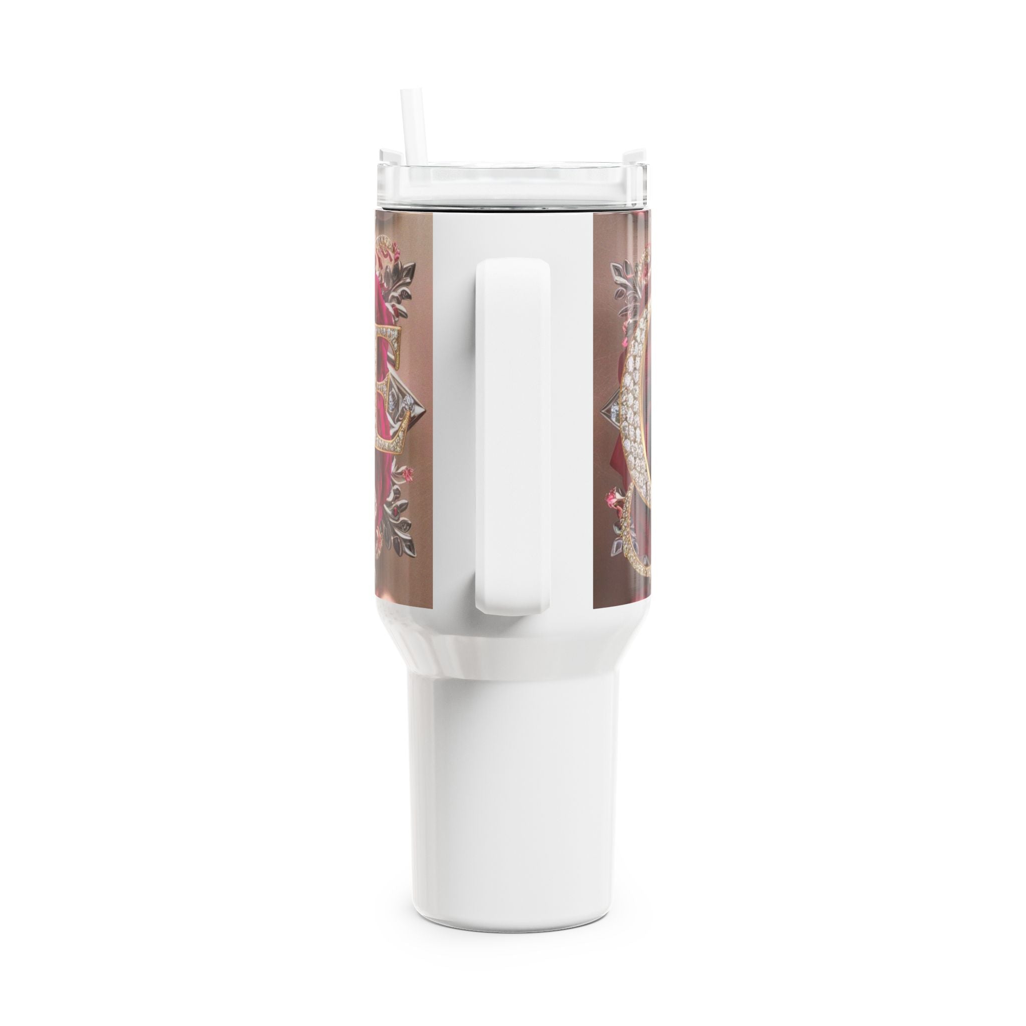 40oz Rose Glam Tumbler — 'Grace' Rhinestone Script Travel Cup