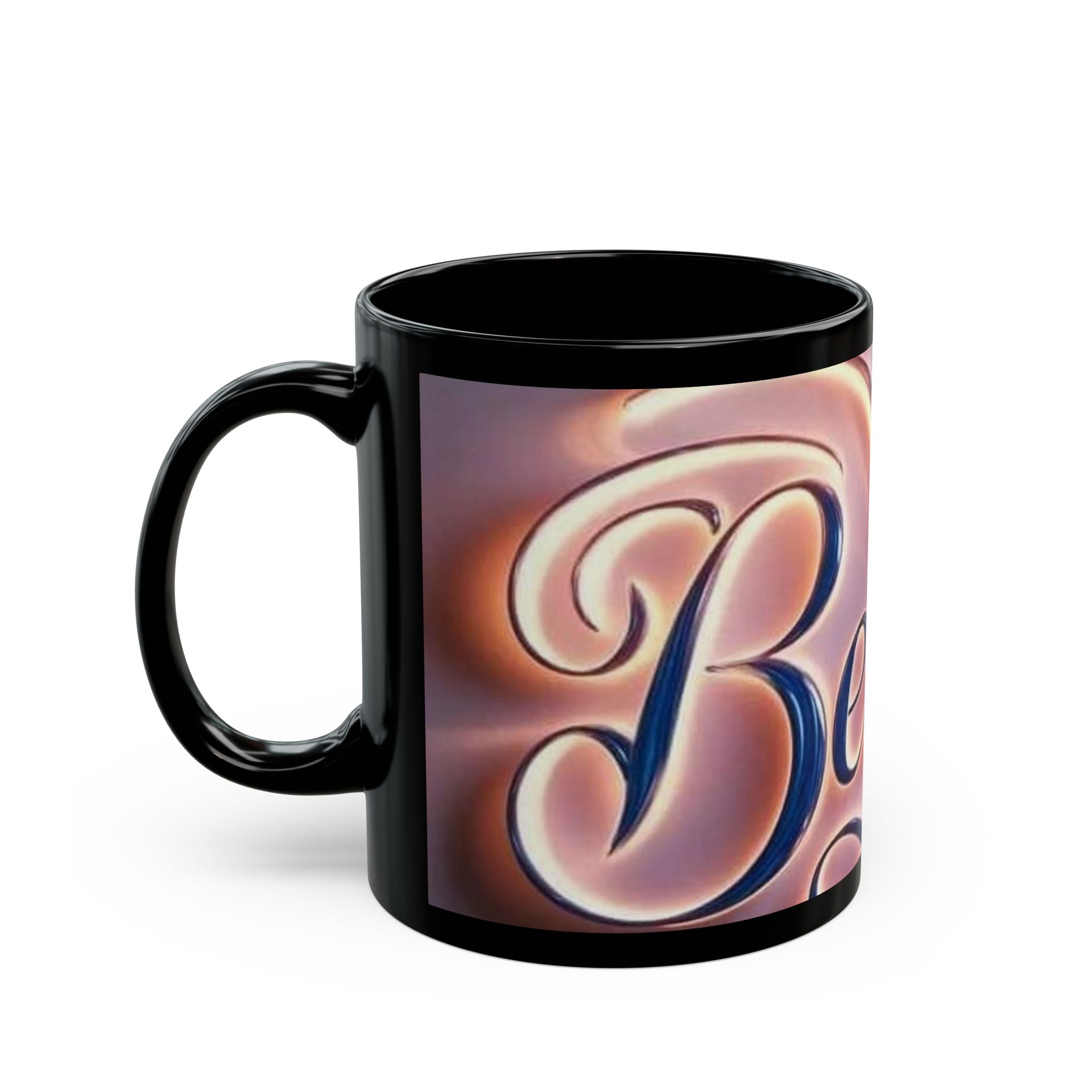 Believe Coffee Mug — Inspirational Rose & Butterfly Black Ceramic Mug (11oz/15oz)