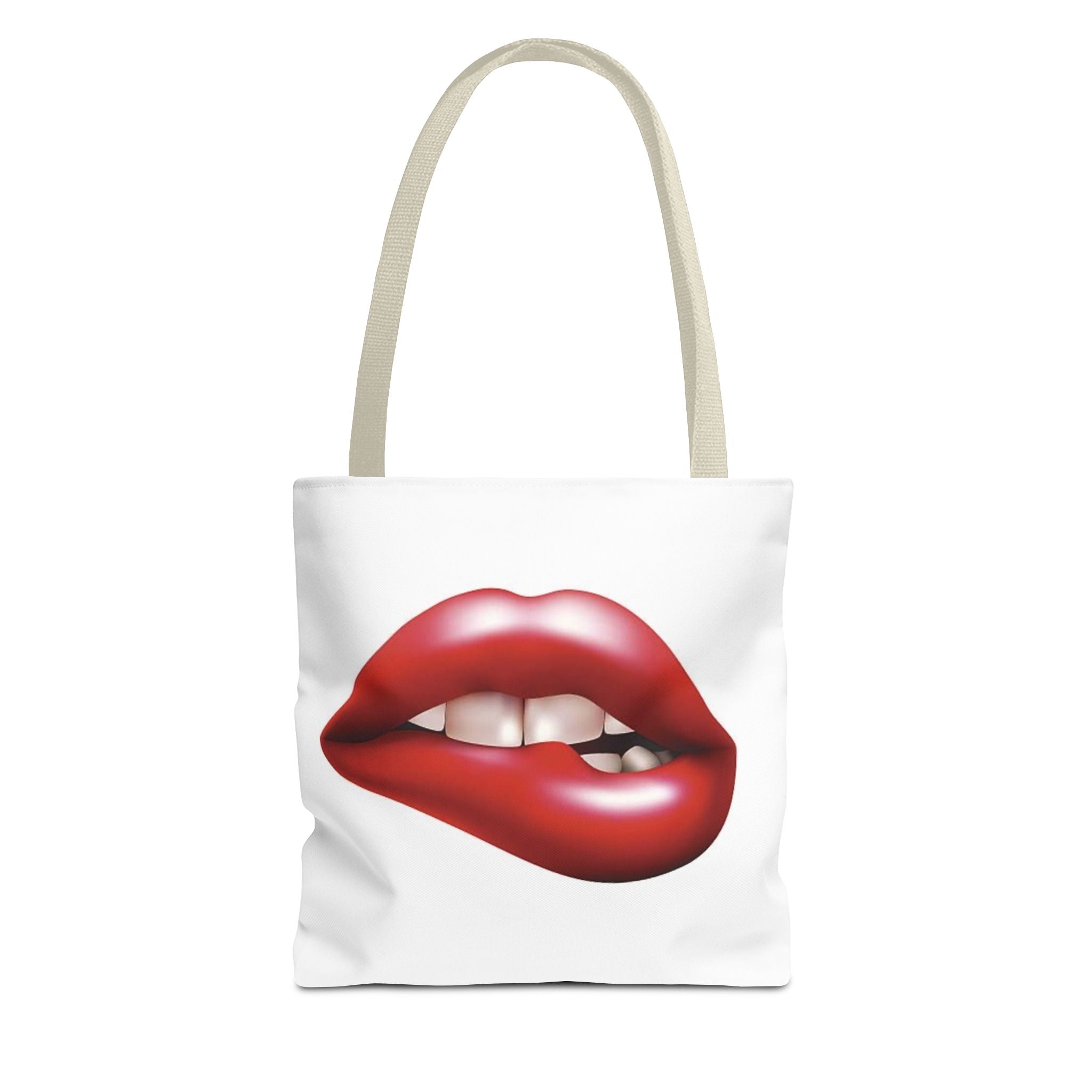 Biting Red Lips Tote Bag — Retro Sexy Lip Art All-Over Print