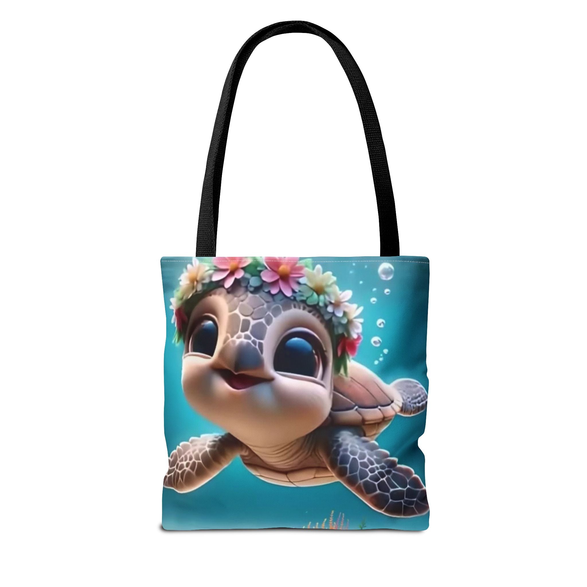 Cute Sea Turtle Floral Crown Tote Bag — AOP Beachy Reusable Shopper
