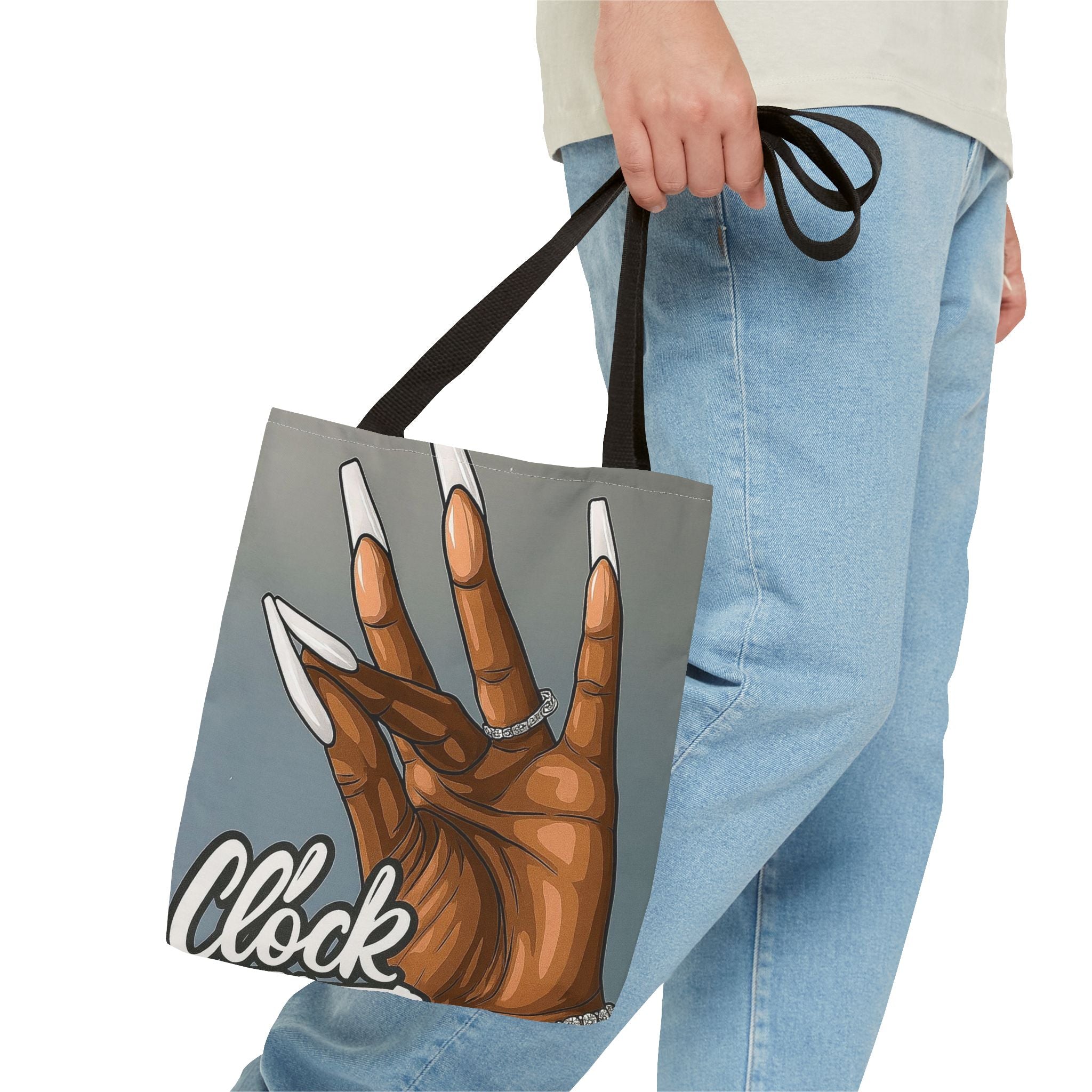 AOP Tote Bag — Chic Brown Hand with Long Nails Graphic