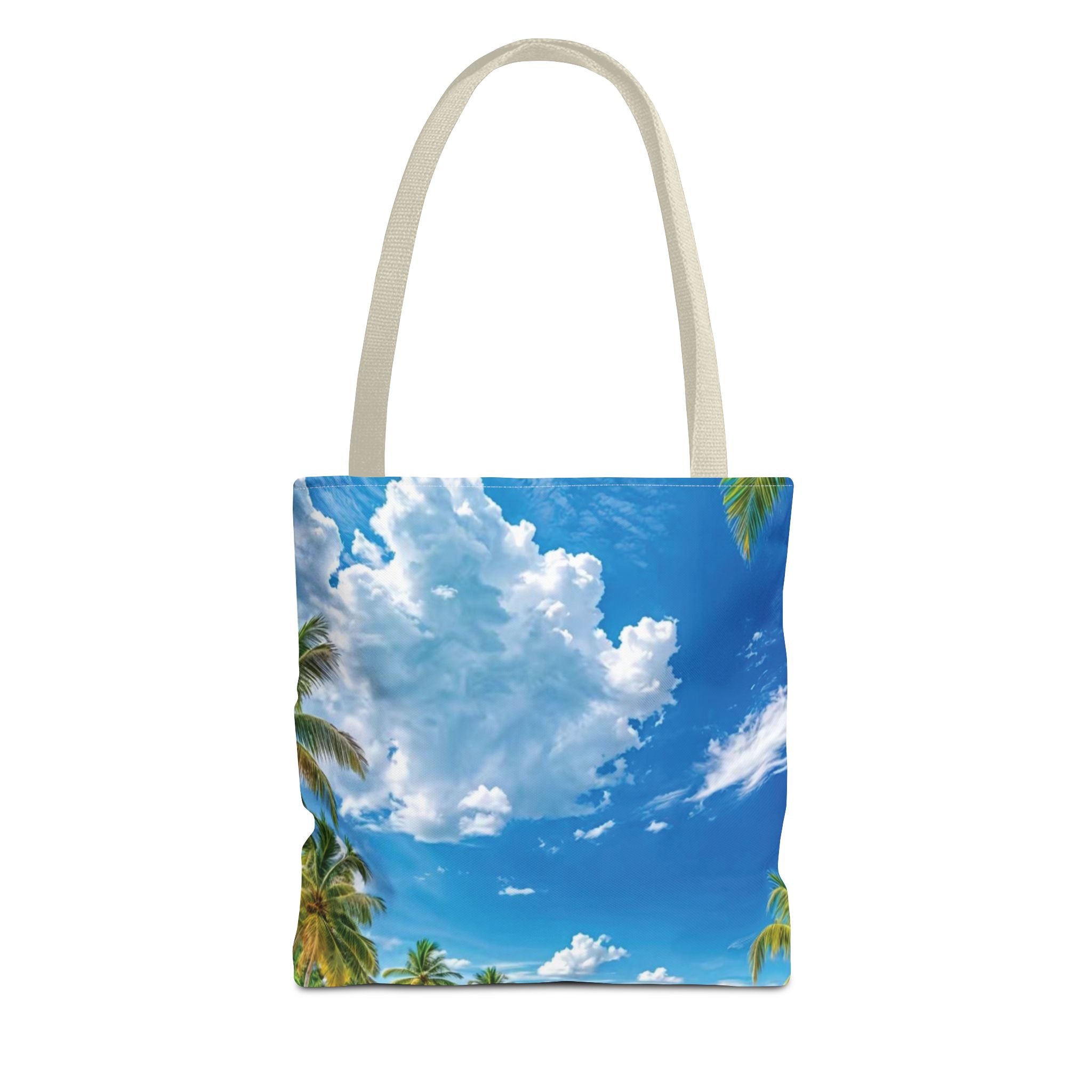 Tote Bag • Tropical Beach All-Over Print Tote — Palm Trees, Blue Sky & Ocean