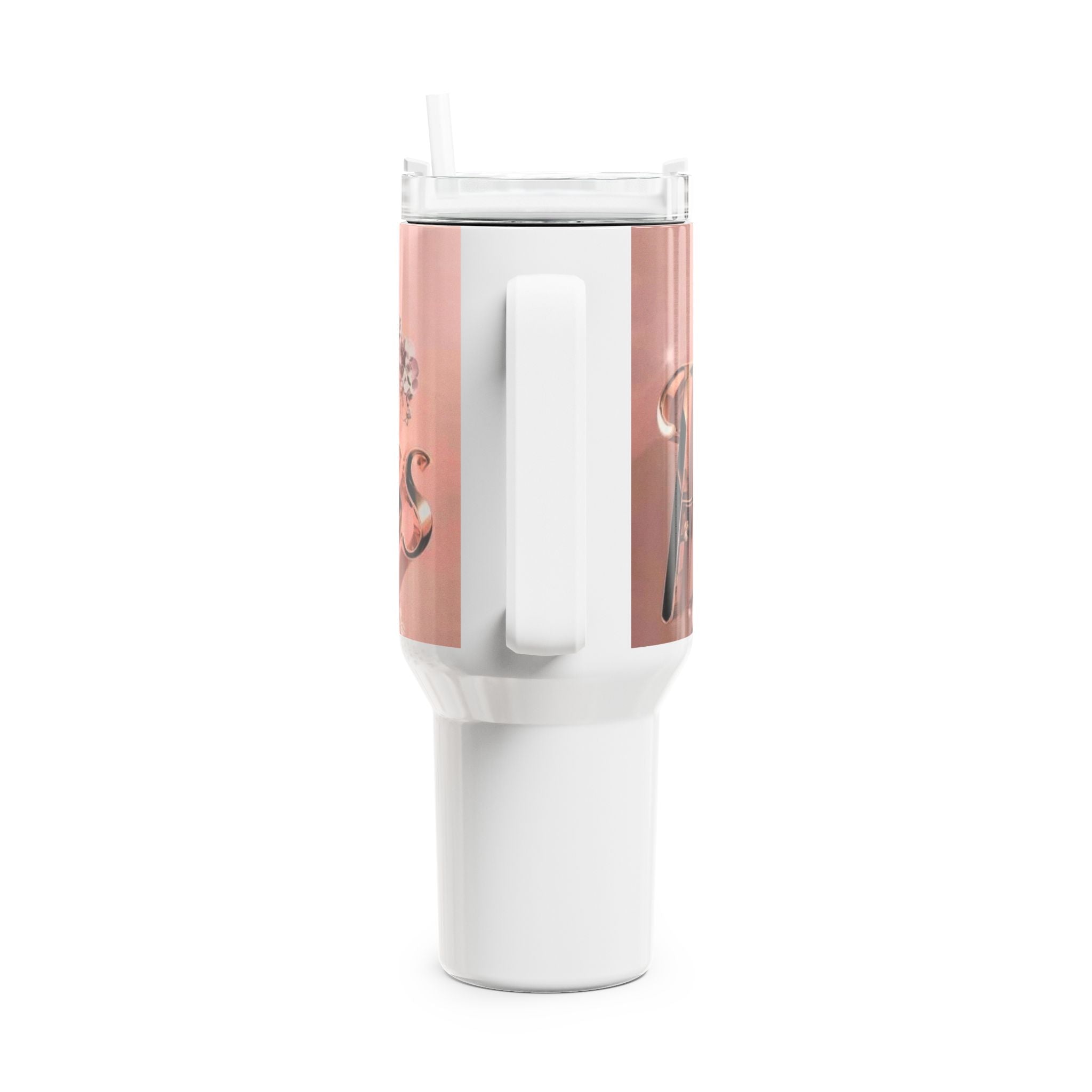 40oz Rose Gold Floral Personalized Tumbler — 'Princess' Script Travel Cup