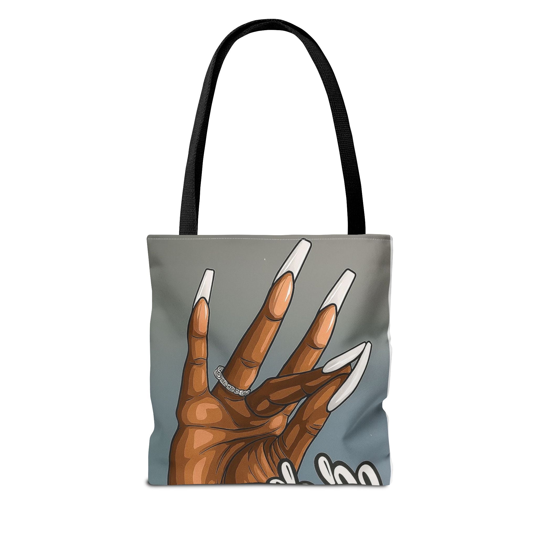 AOP Tote Bag — Chic Brown Hand with Long Nails Graphic
